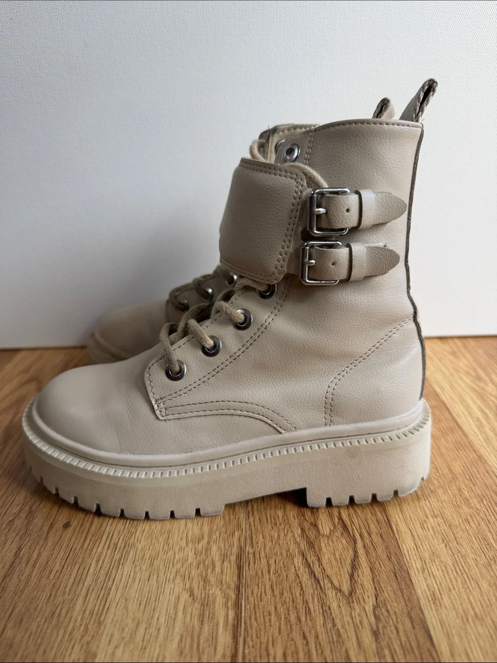 Zara Kids Cream Combat Boots.